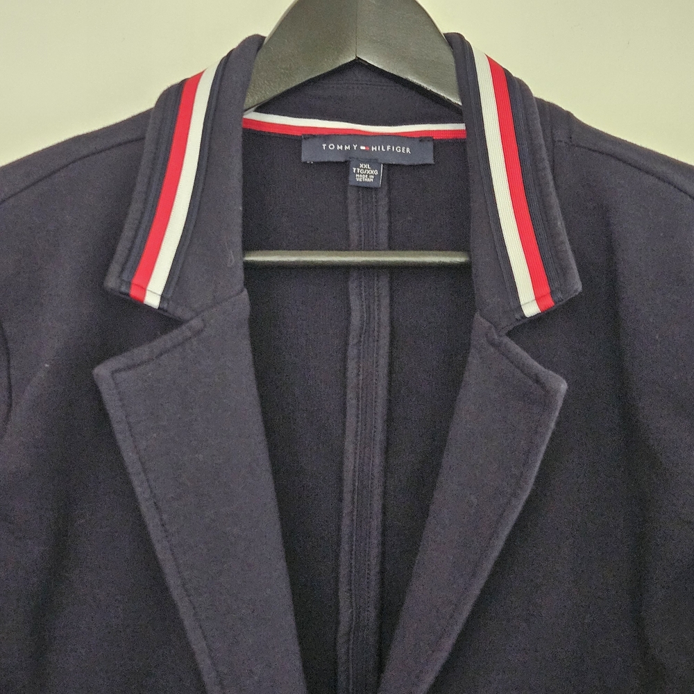 Tommy Hilfiger Navy Knit Blazer with Red and White Accents